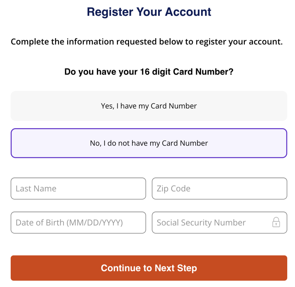 Destiny Credit Card registration