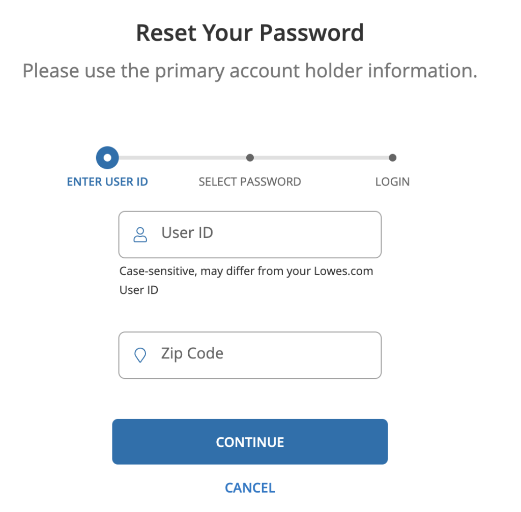 Lowes Credit Card password reset